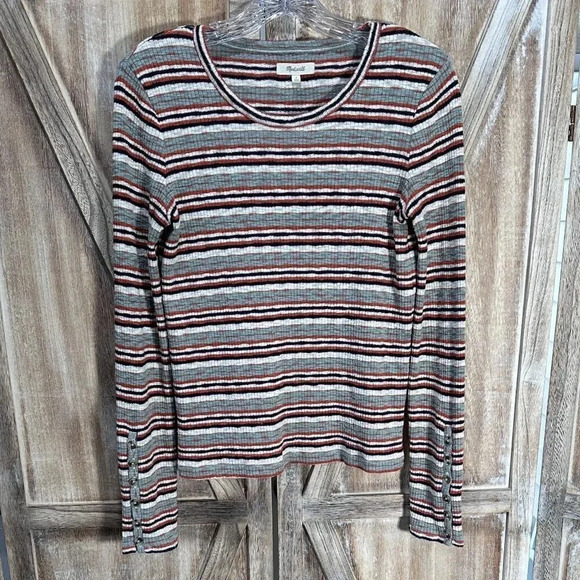 Madewell Button-Sleeve Tee in Elsie Stripe - Picture 2 of 6